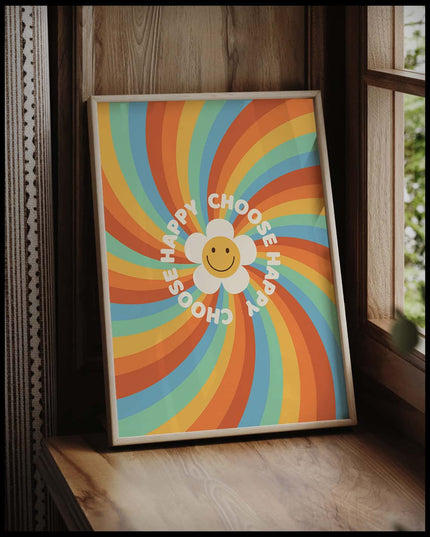 Choose Happy Flower Retro Poster